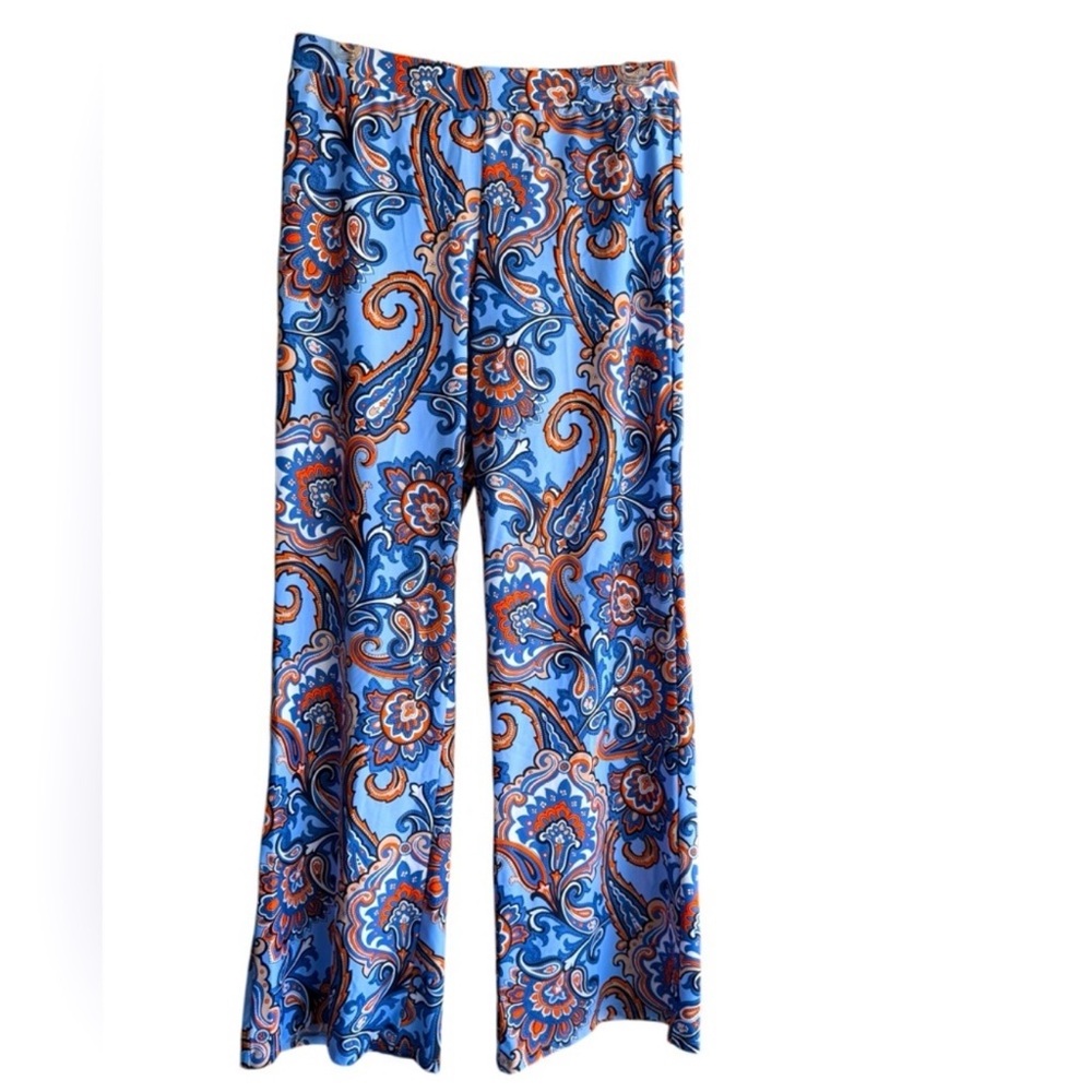 Jude Connally Blue and Orange Paisley Wide Leg Pants